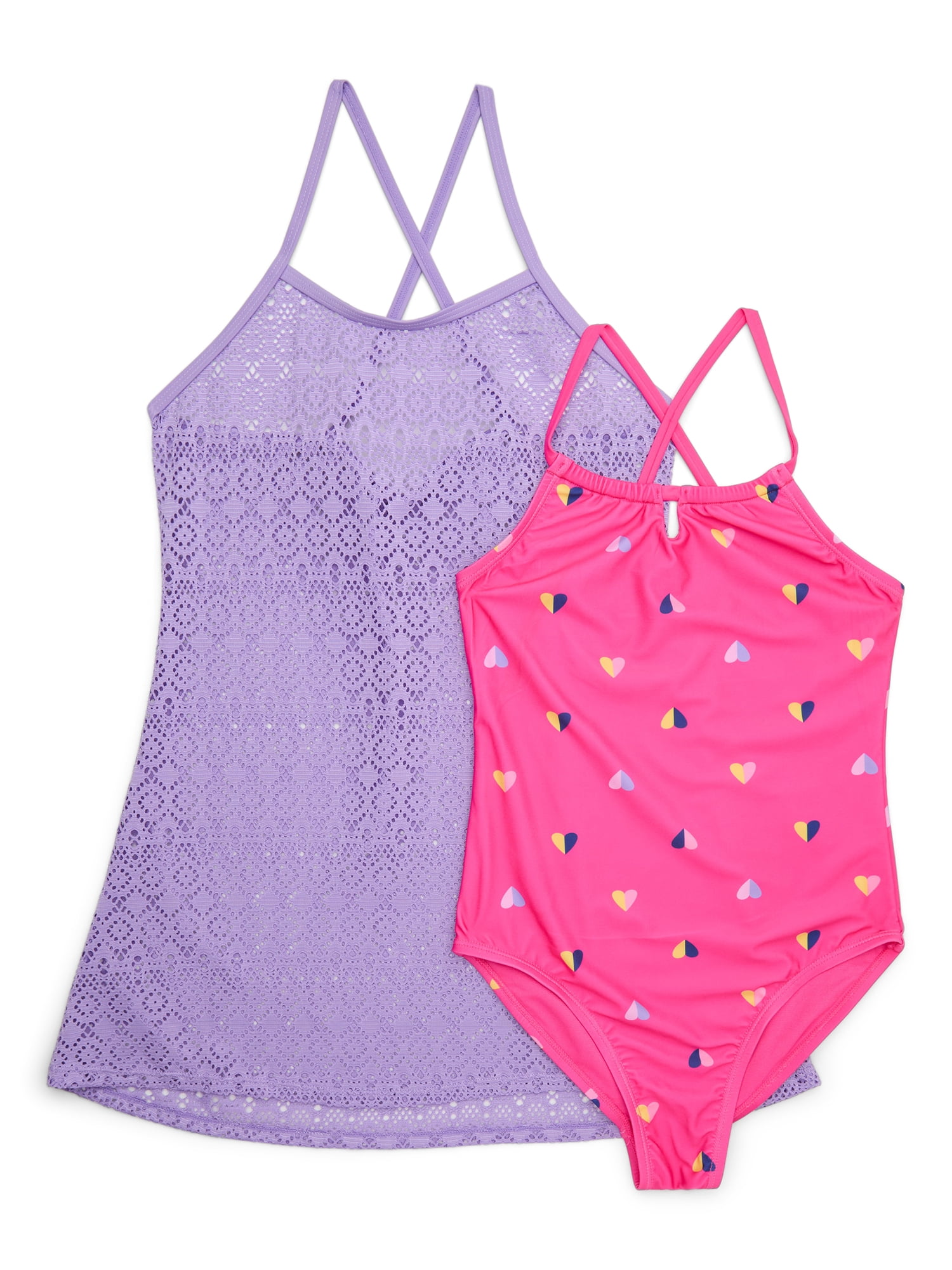 Wonder Nation Girls One-Piece Swimsuit and Cover Up Dress, 2-Piece, Sizes 4-18