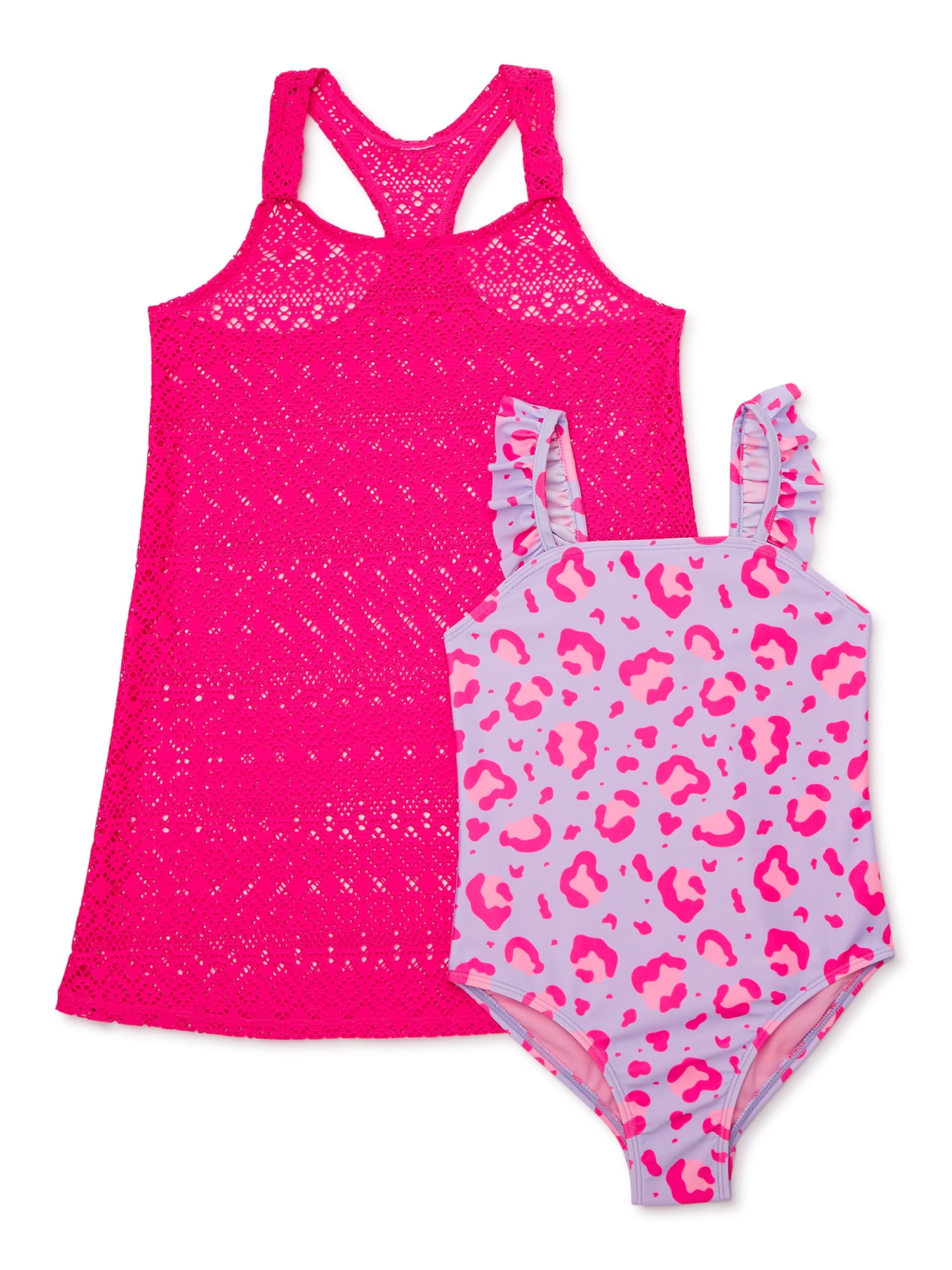 Wonder Nation Girls OnePiece Swimsuit and Dress Set with UPF 50, Sizes 418