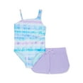 Wonder Nation Girls OnePiece Swimsuit and Short Set, UPF 50+, 2 Pieces