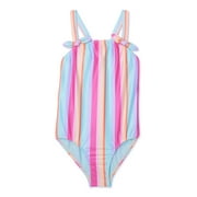 Wonder Nation Girls One-Piece Swimsuit with Bow Strap and UPF 50, Sizes 4-18 & Plus