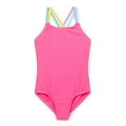 Wonder Nation Girls One Piece Swimsuit with UPF50+