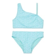 Wonder Nation Girls One Shoulder Bikini Swimsuit with UPF 50, 2-Piece, Sizes 4-18