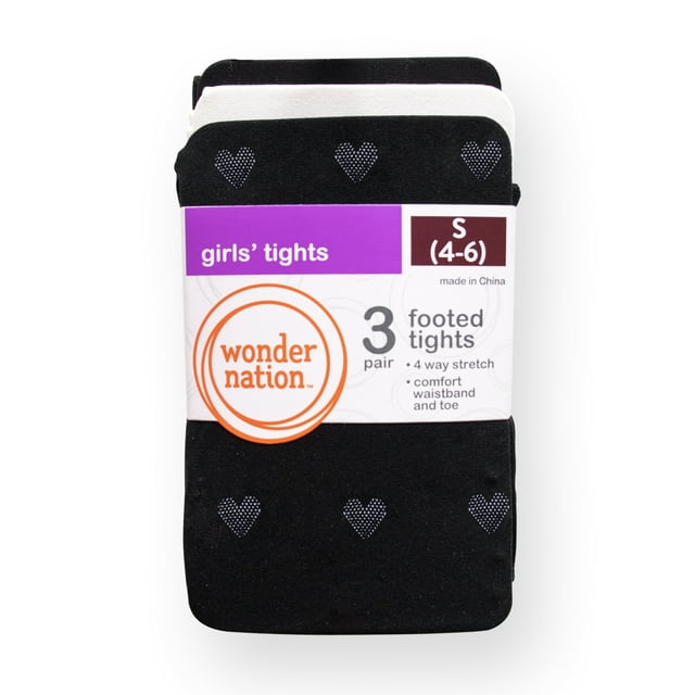Wonder Nation Girls' Opaque Tights, 3 Pack, Sizes 4-16