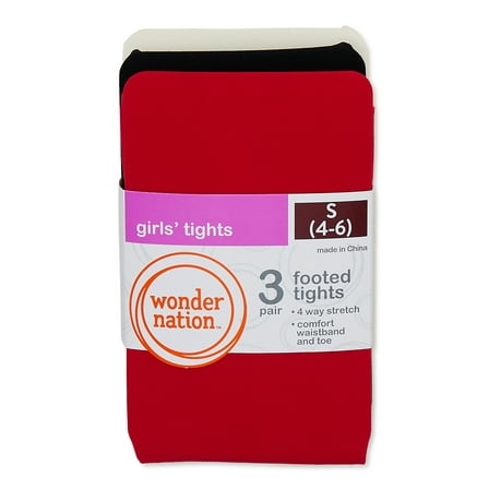 Wonder Nation Girls' Opaque Tights, 3 Pack, Sizes 4-16