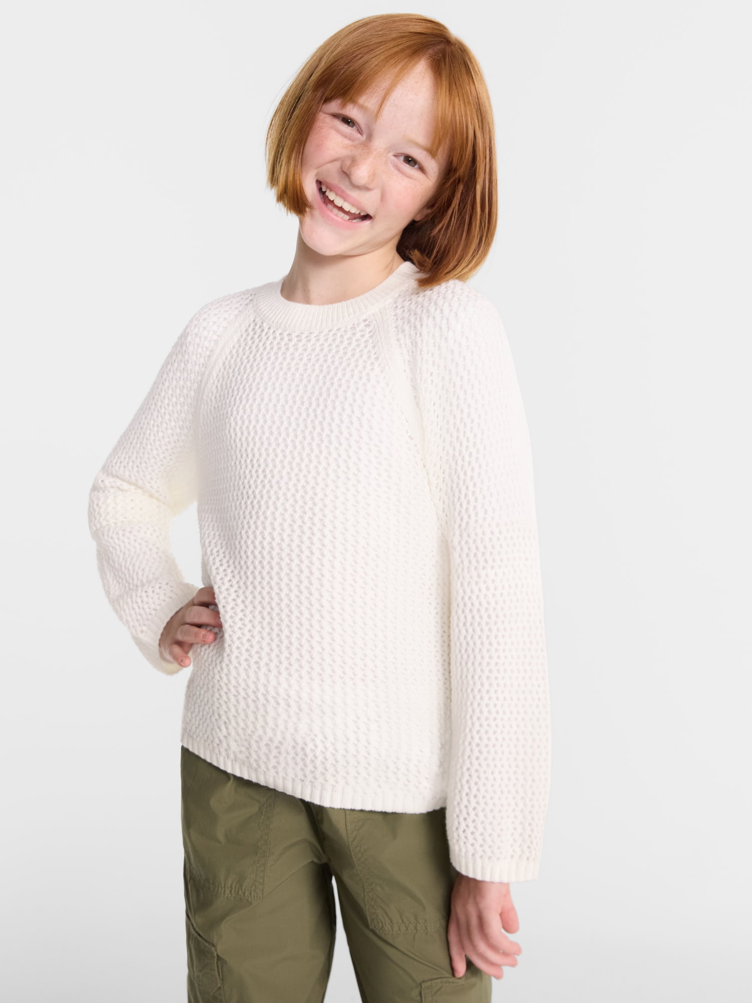 Wonder Nation Girls Open Knit Sweater, Lightweight, Sizes 4-18 & Plus