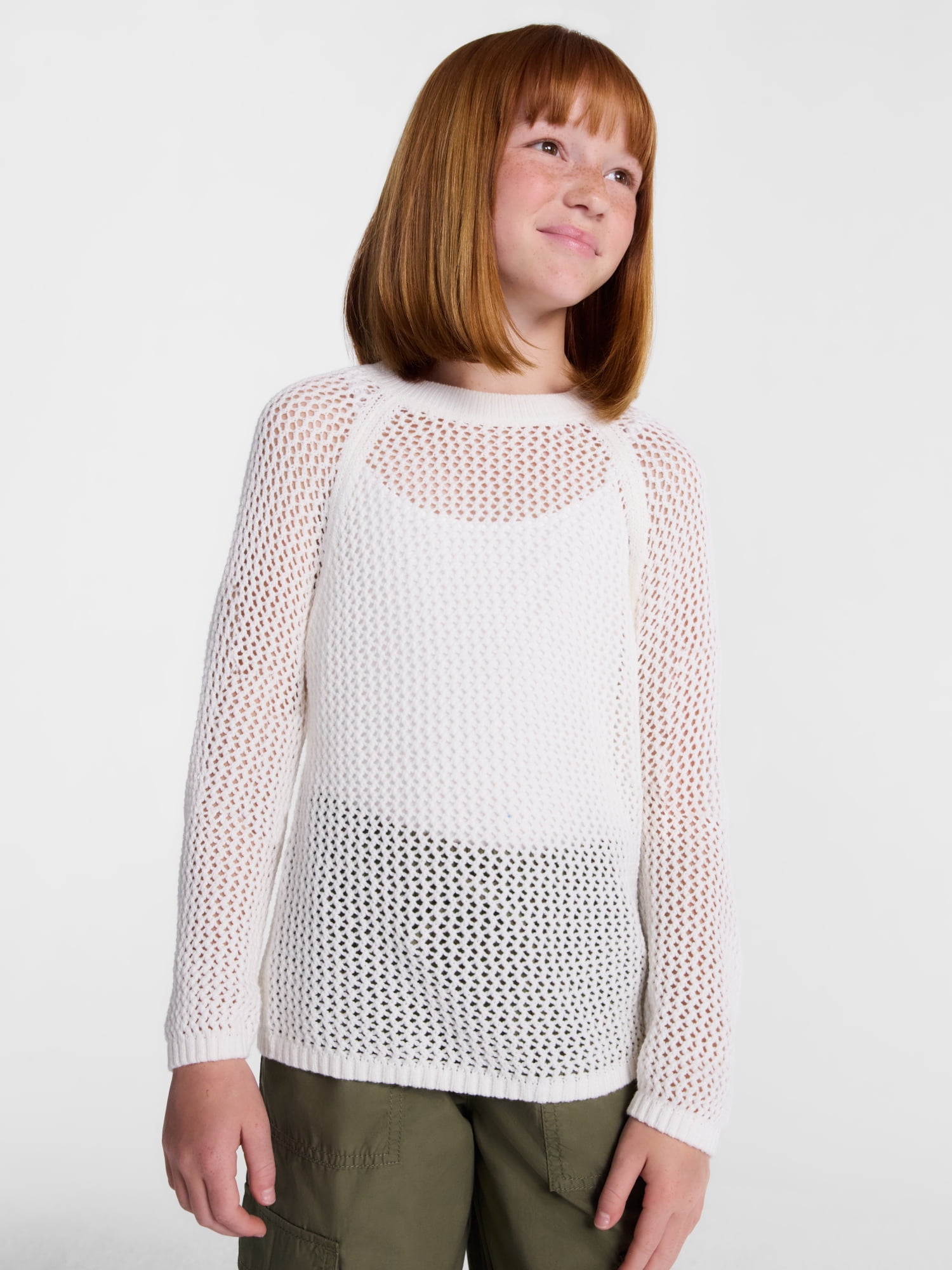 Wonder Nation Girls Open Knit Sweater, Lightweight, Sizes 4-18 & Plus