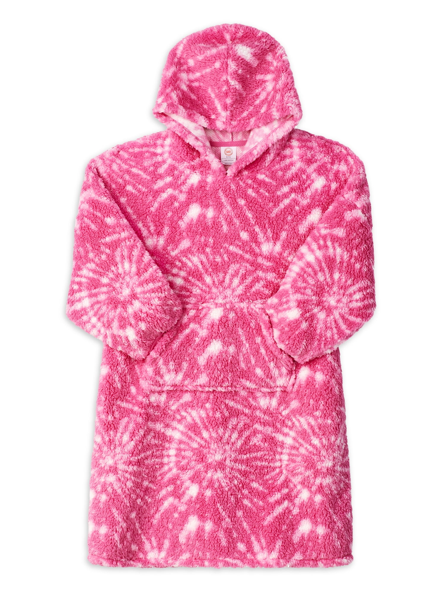 Wonder Nation Girls Oversized Sleep Hoodie Pajama with Long Sleeves