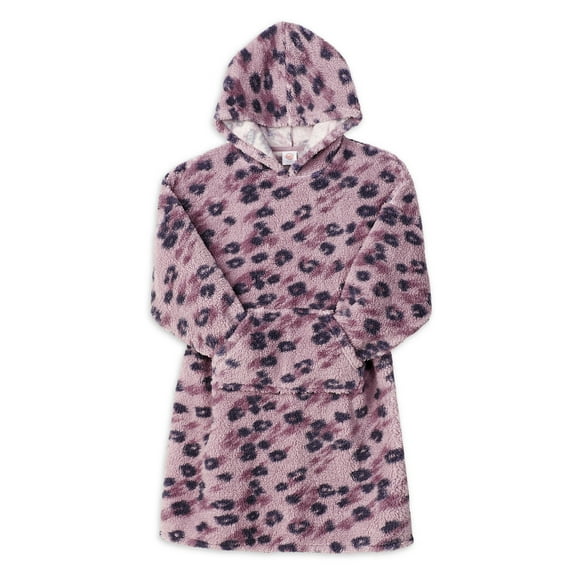 Wonder Nation Girls Oversized Sleep Hoodie Pajama with Long Sleeves, Sizes 4-18 & Plus