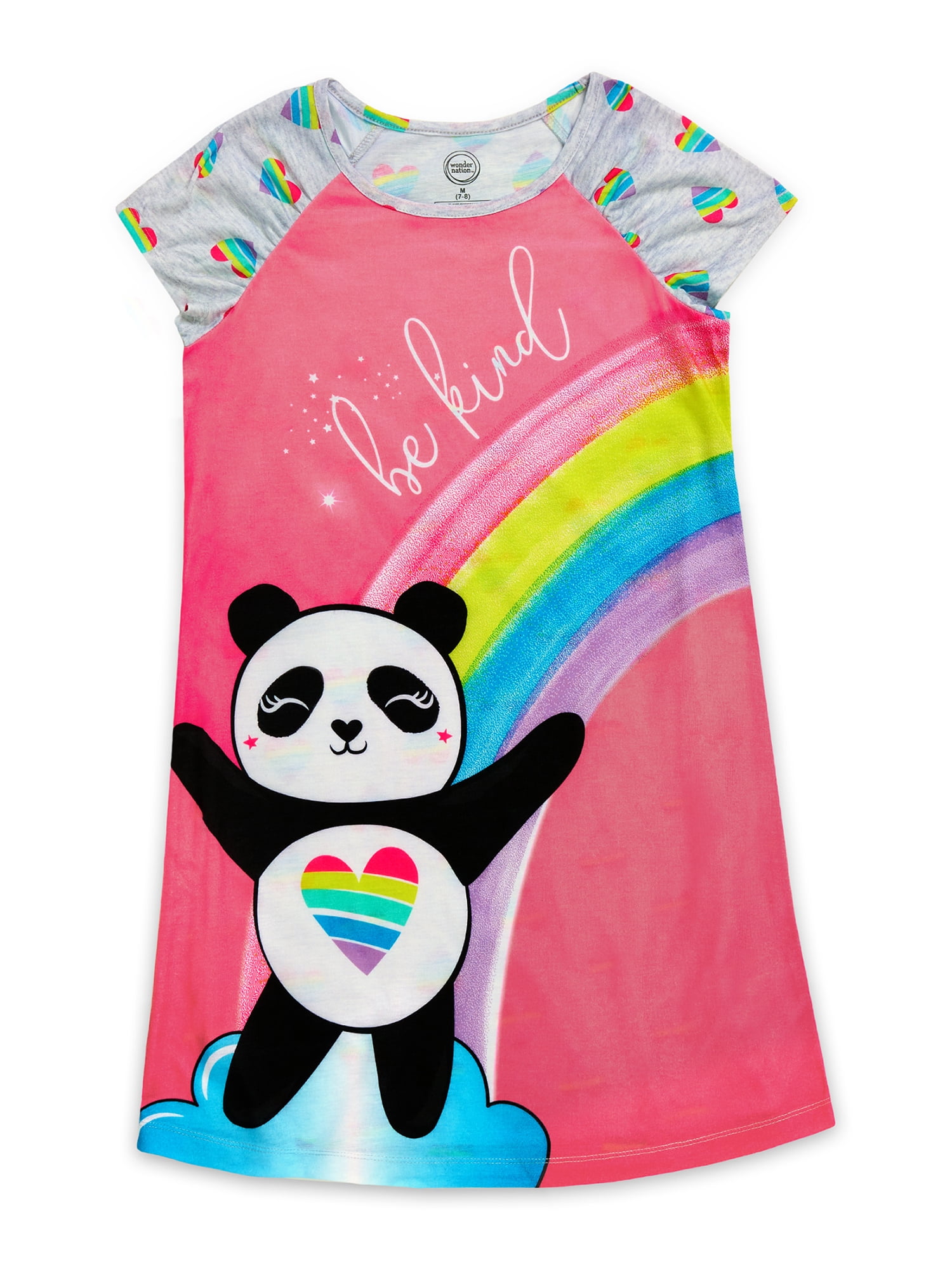 Wonder Nation Girls Panda Short Sleeve Sleep Gown, Sizes 4-18 & Plus