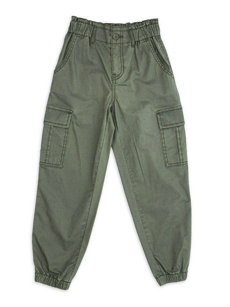 【WONDER WONDER】Pincher Color Banding Training Jogger Pants Wonder Nation Girls Paperbag Waist Cargo Jogger Pants, Green