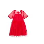 WONDER NATION Girls Mesh Tutu Dress with Short Sleeves, Sizes 4-18 & Plus