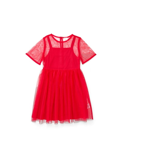 Wonder Nation Girls Mesh Tutu Dress with Short Sleeves, Sizes 4-18 & Plus