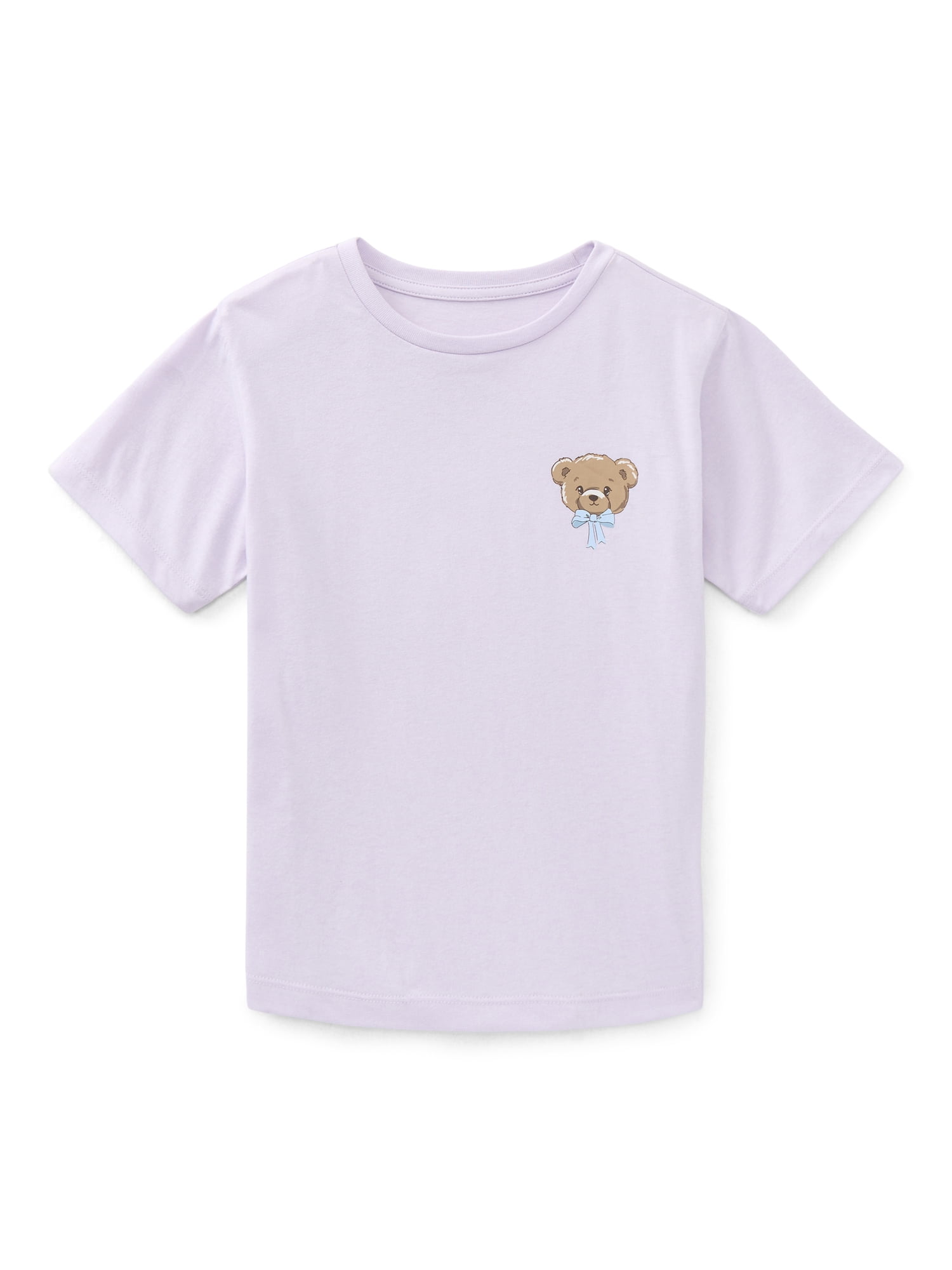 Wonder Nation Girls Teddy Bear Front Back Graphic Tee with Short Sleeves, Sizes 4-18