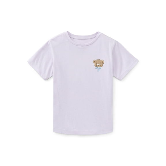 Wonder Nation Girls Teddy Bear Front Back Graphic Tee with Short Sleeves, Sizes 4-18