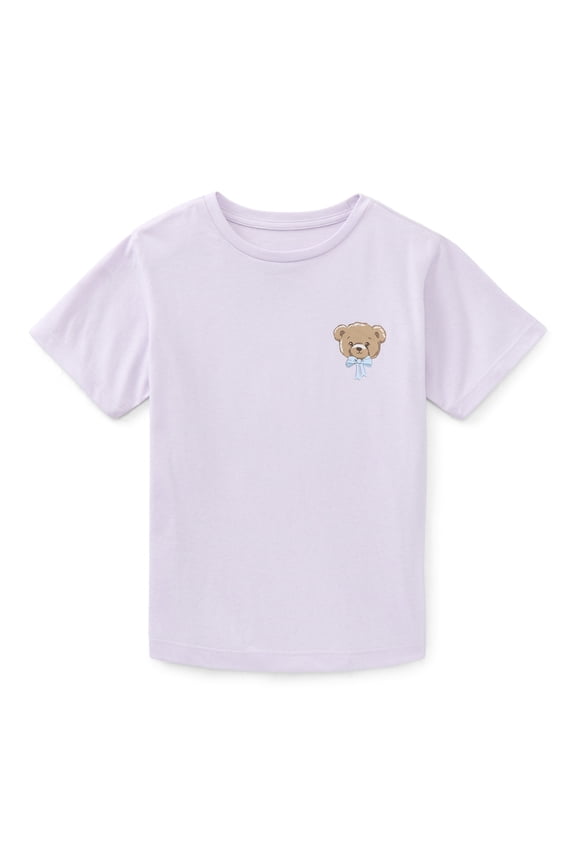 Girls Teddy Bear Front Back Graphic Tee with Short Sleeves, Sizes 4-18