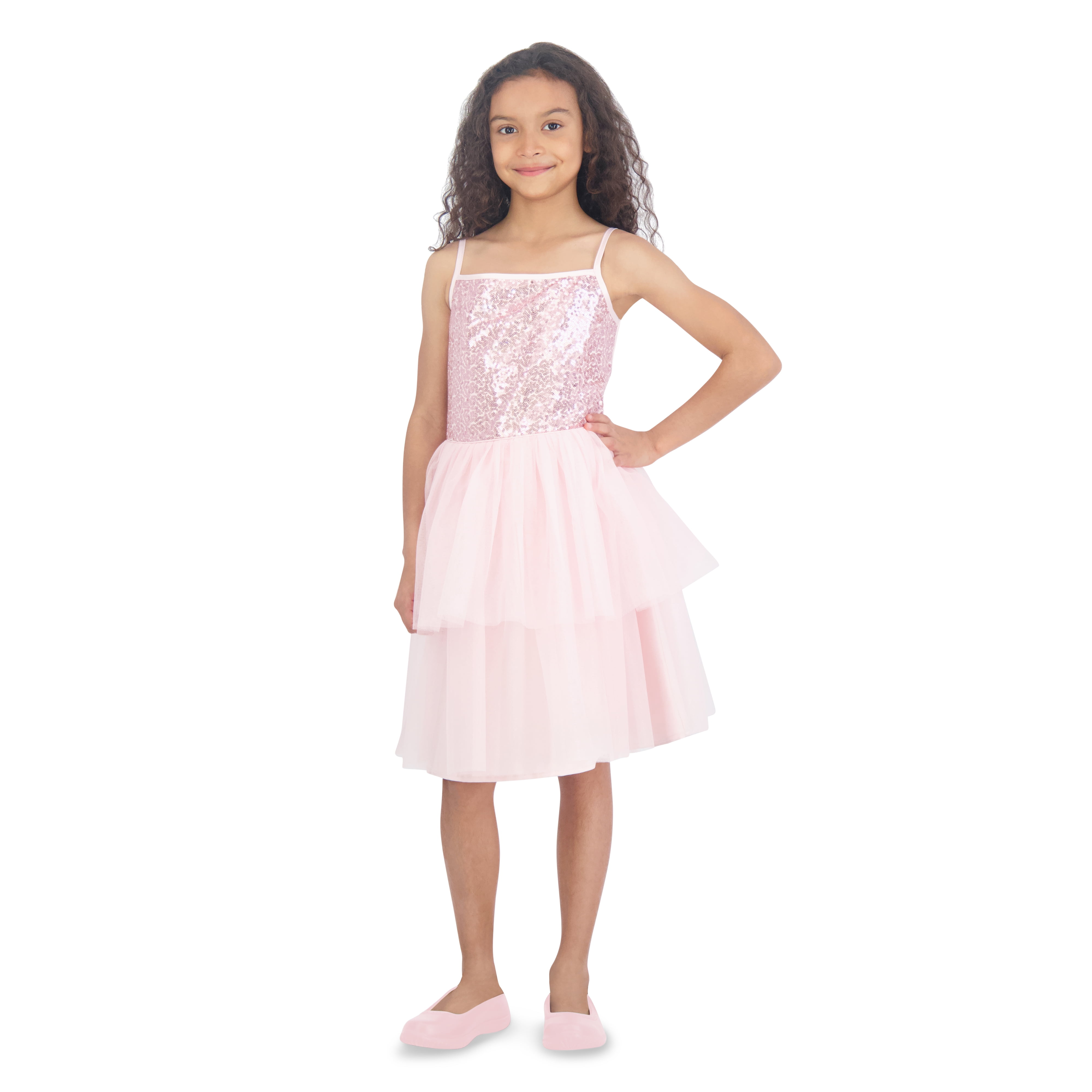 Wonder Nation Girls Pink Sequin Mesh Dress Sizes 4 16 Plus Walmart