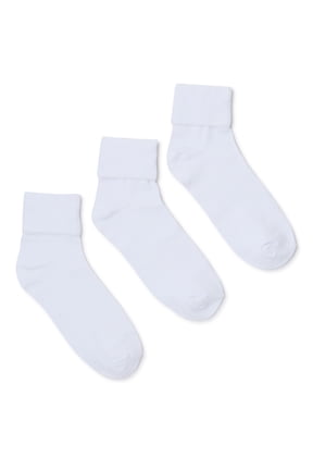 Girls Plain Cuff Socks, 3 Pack, S-L