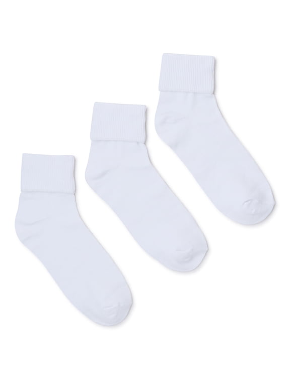 Girls Plain Cuff Socks, 3 Pack, S-L