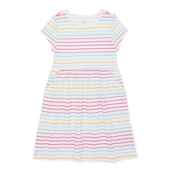 Wonder Nation Girls Play Dress with Short Sleeves, Sizes 4-18 & Plus