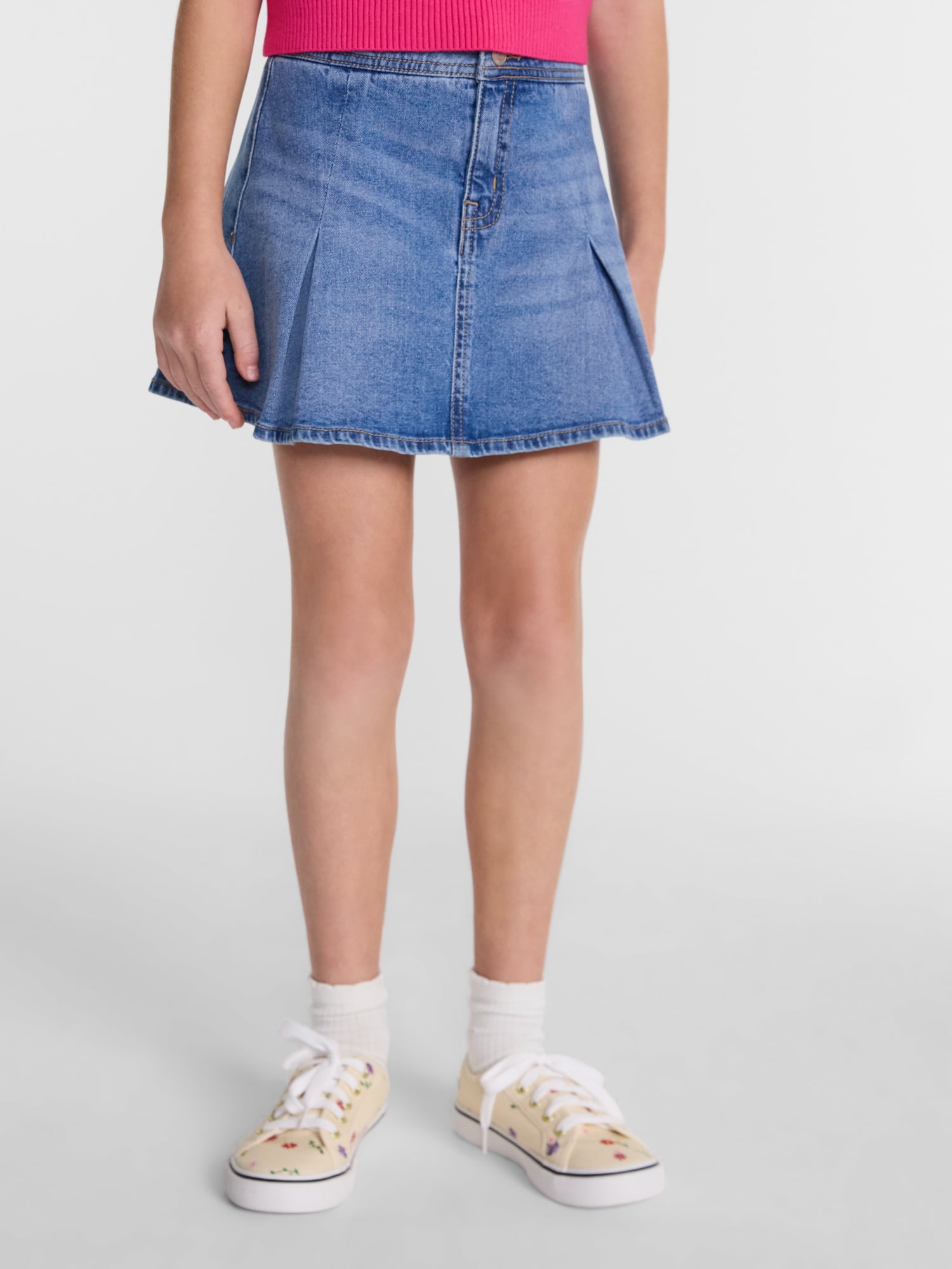 Wonder Nation Girls Denim Pleated Skirt, Sizes 4-18 & Plus