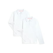 Wonder Nation Girls School Uniform Long Sleeve Interlock Polo Shirt, 2-Pack, Sizes 4-18 & 10-16 Plus