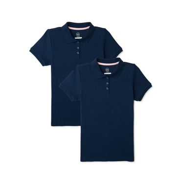 Wonder Nation Girls School Uniform Interlock Short Sleeve Polo Shirt, 2-Pack, Sizes 4-18 & 10-16 Plus