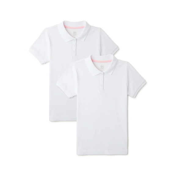 Wonder Nation Girls School Uniform Interlock Short Sleeve Polo Shirt, 2-Pack, Sizes 4-18 & 10-16 Plus