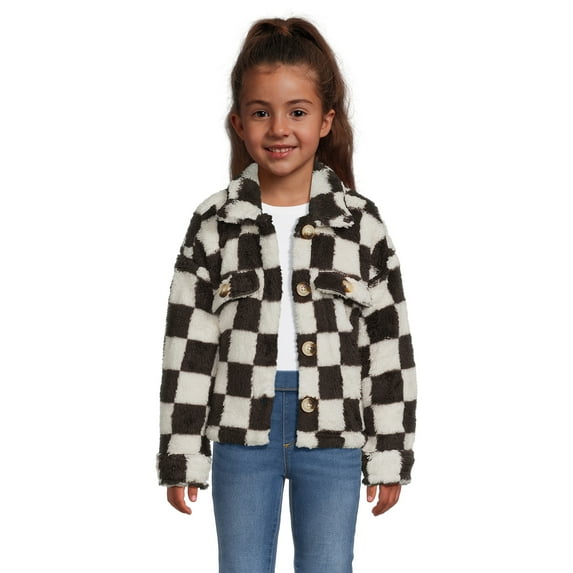 Wonder Nation Girls Plush Teddy Shacket, Sizes 4-18 & Plus
