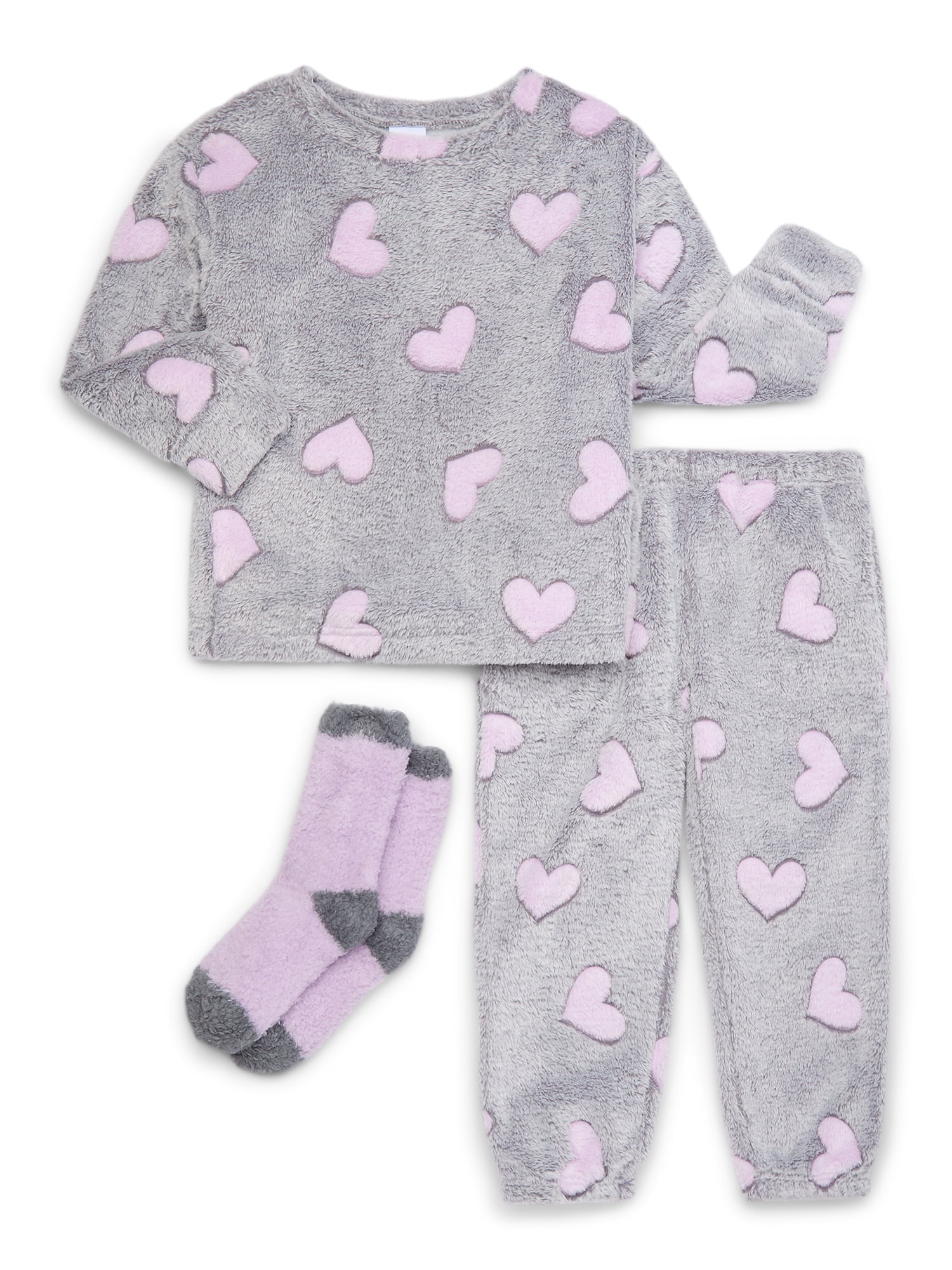 Wonder Nation Girls’ Plush Top, Jogger Pants and Socks Pajama Set, 3-Piece, Sizes 4-18 and Plus
