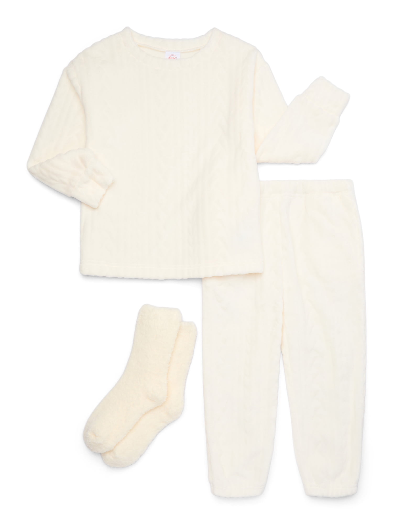 Wonder Nation Girls' Plush Pajama Set, Top, Joggers, Socks, Sizes 4-18 ...