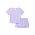 thumbnail image 1 of Wonder Nation Girls Pointelle Short Sleeve Top and Shorts Pajama Set, 2-Piece, Sizes 4-18, 1 of 3