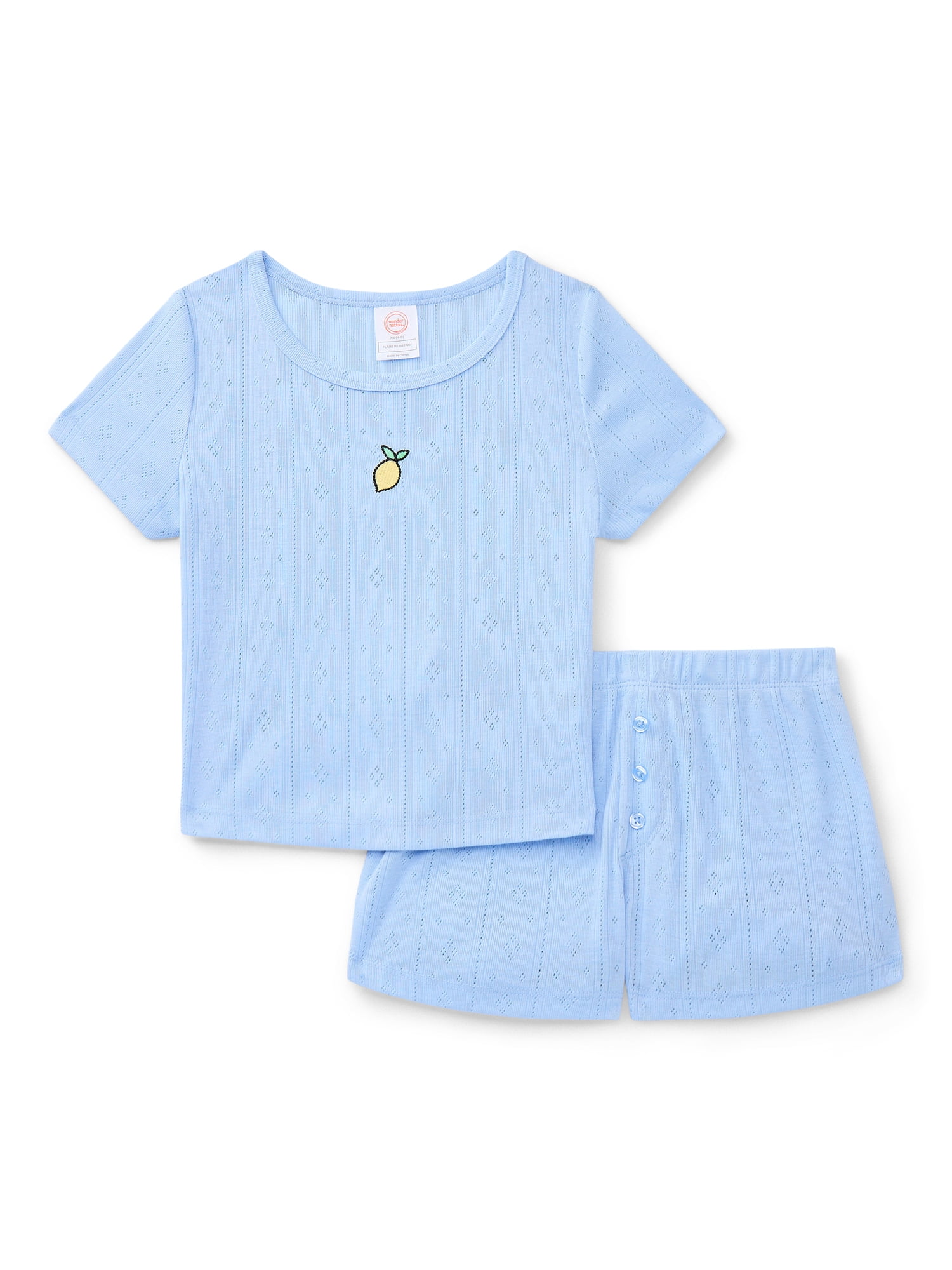 Wonder Nation Girls Pointelle Short Sleeve Top and Shorts Pajama Set, 2-Piece, Sizes 4-18