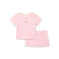 thumbnail image 1 of Wonder Nation Girls Pointelle Short Sleeve Top and Shorts Pajama Set, 2-Piece, Sizes 4-18, 1 of 3