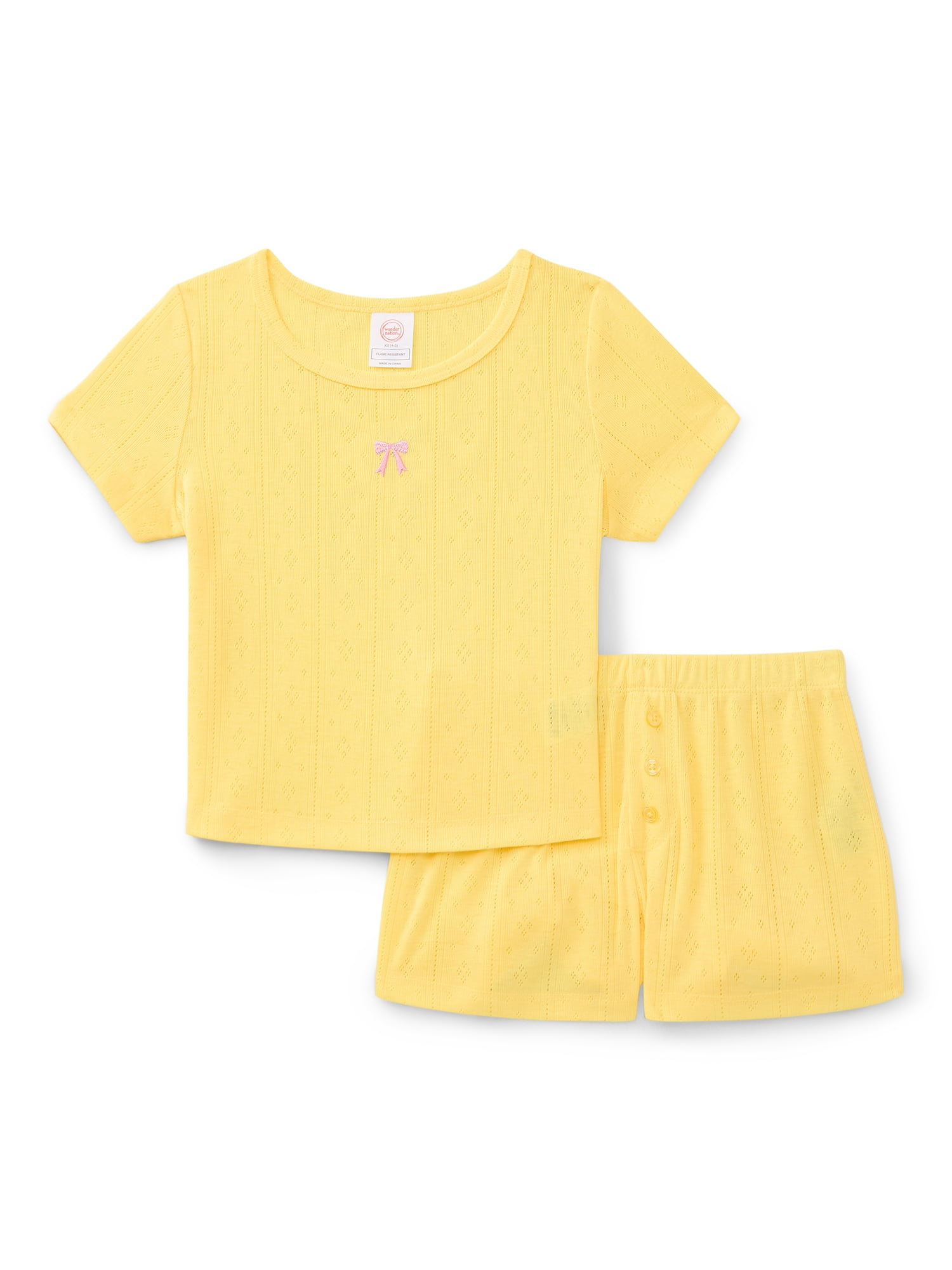 Wonder Nation Girls Pointelle Short Sleeve Top and Shorts Pajama Set, 2-Piece, Sizes 4-18