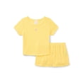 thumbnail image 1 of Wonder Nation Girls Pointelle Short Sleeve Top and Shorts Pajama Set, 2-Piece, Sizes 4-18, 1 of 3