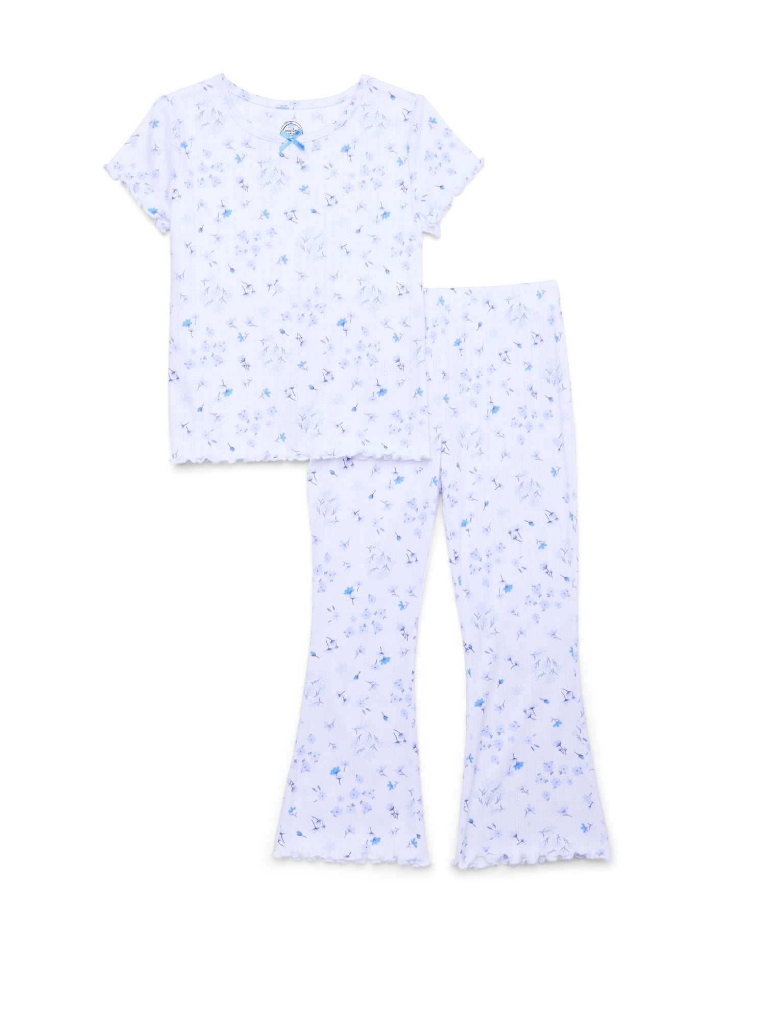 Wonder Nation Girls Pointelle Top and Flare Pants Pajama Set, 2-Piece, Sizes 4-18 Plus
