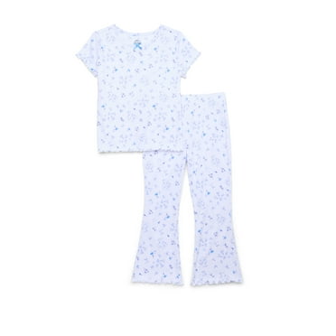 Wonder Nation Girls Pointelle Top and Flare Pants Pajama Set, 2-Piece, Sizes 4-18 Plus