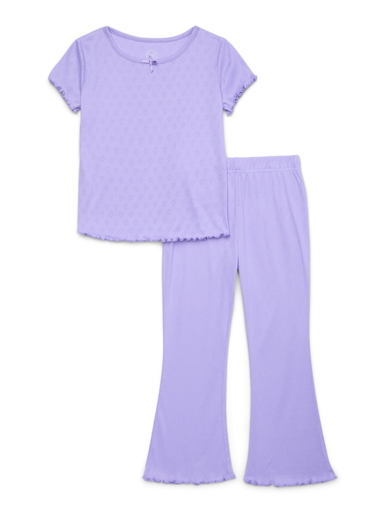 Wonder Nation Girls Pointelle Top and Flare Pants Pajama Set, 2-Piece, Sizes 4-18 Plus