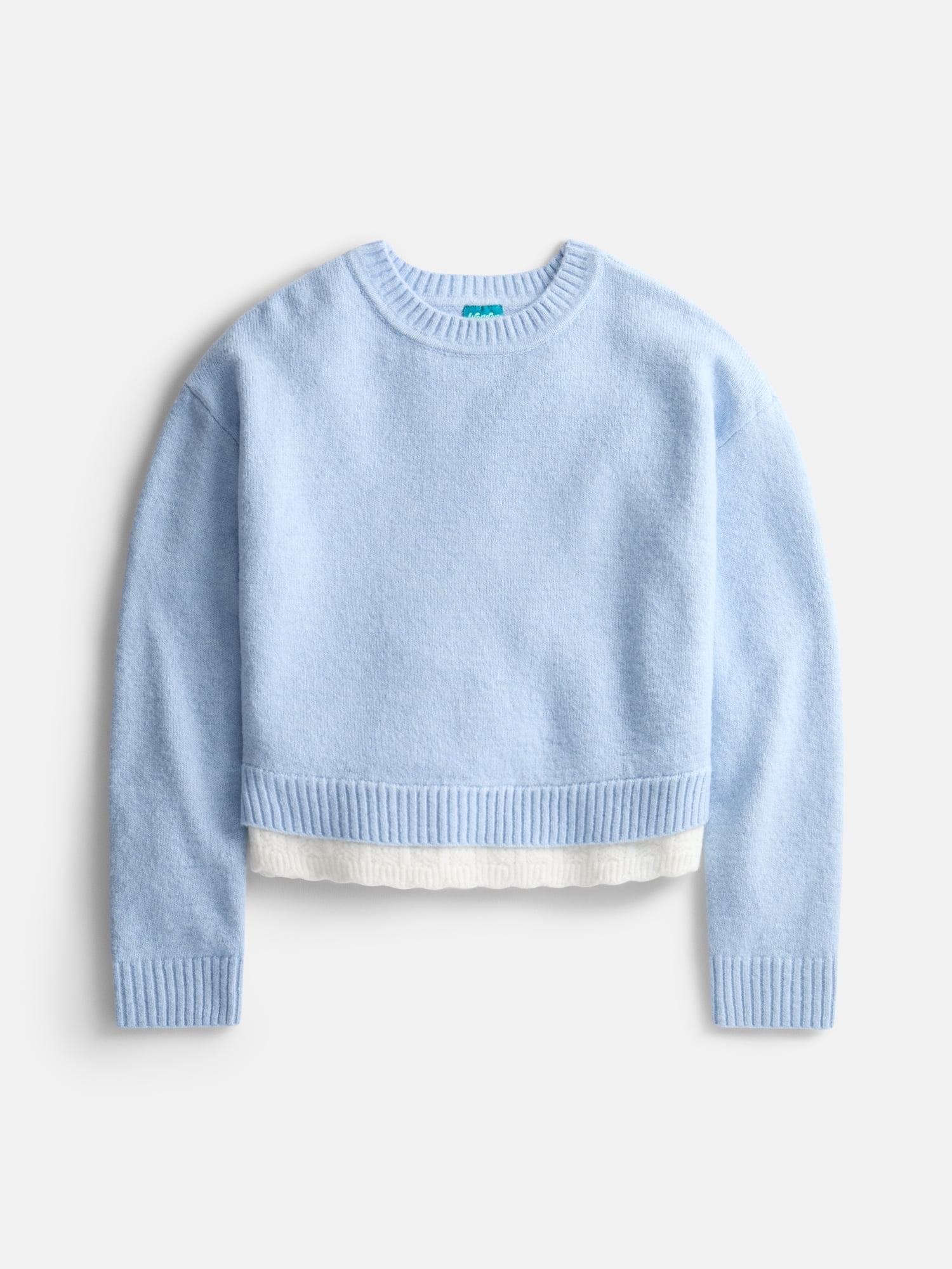 Wonder Nation Girls Pointelle Trim Sweater with Long Sleeves, Sizes 4-18