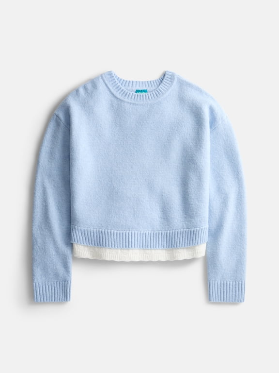 Girls Pointelle Trim Sweater with Long Sleeves, Sizes 4-18