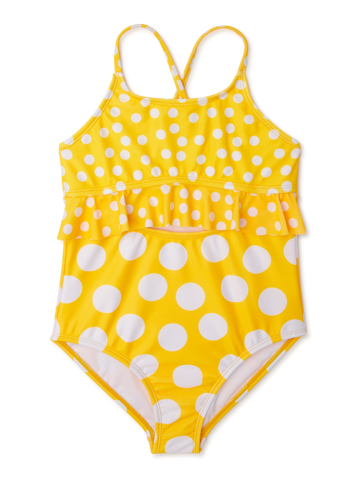 Wonder Nation Girls Polka Dot One-Piece Swimsuit with UPF 50+, Sizes 4 ...