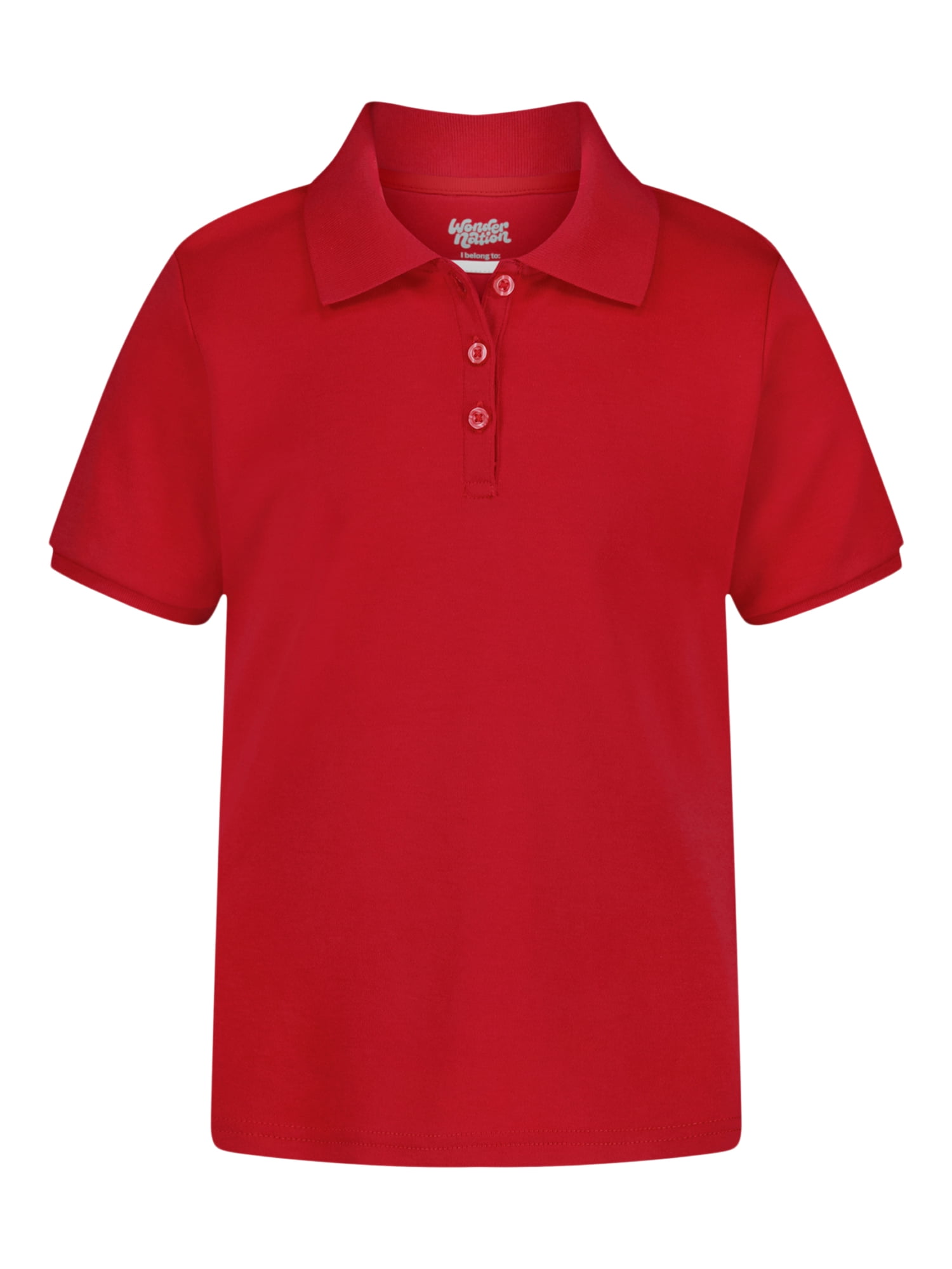 Wonder Nation Girls School Uniform Interlock Short Sleeve Polo Shirt, Sizes 4-18 & Plus