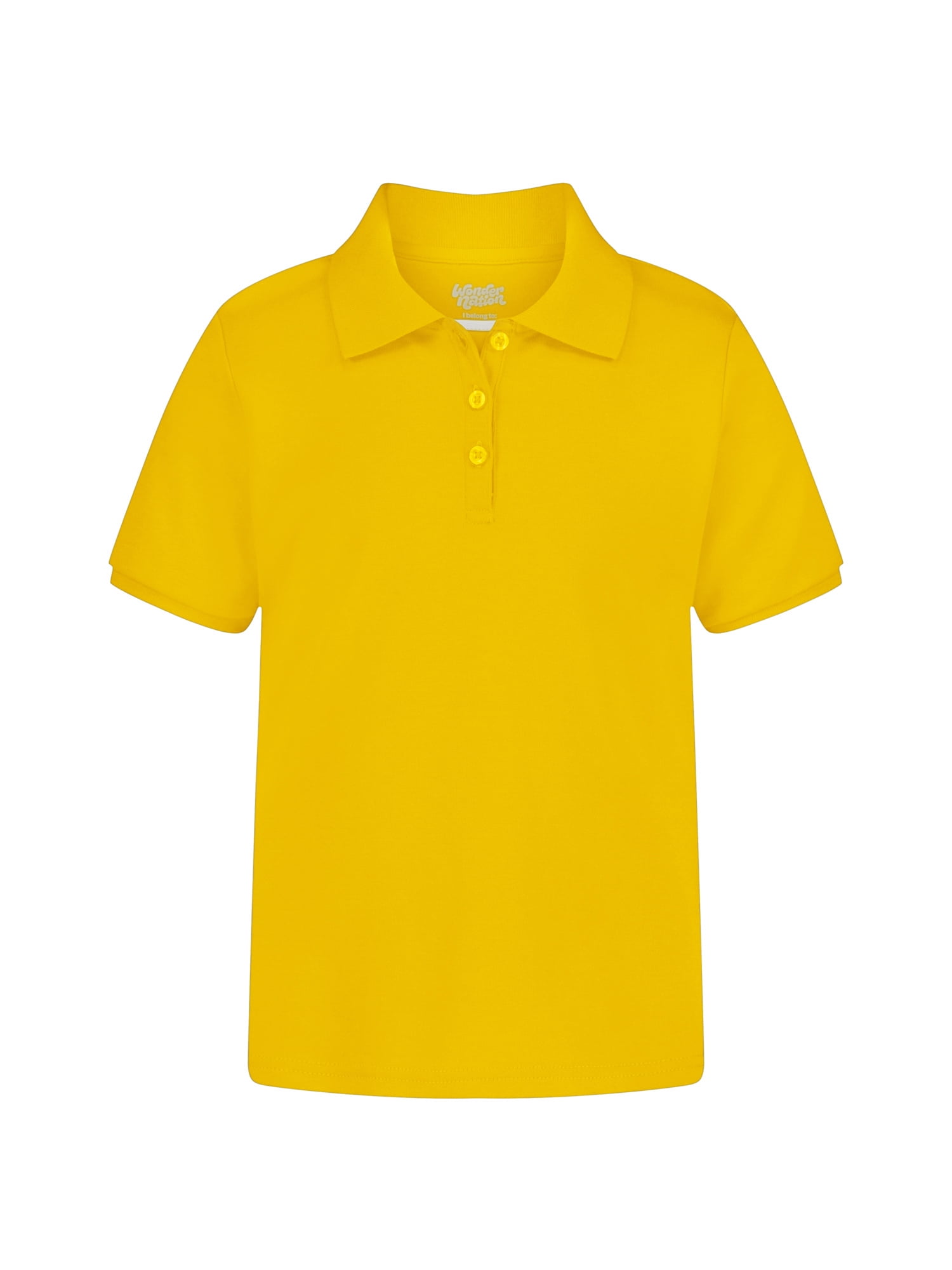 Wonder Nation Girls School Uniform Interlock Short Sleeve Polo Shirt, Sizes 4-18 & Plus