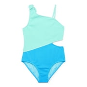 Wonder Nation Girls Popcorn One Shoulder One Piece Swimsuit with Side Cut Out, Sizes 4-16