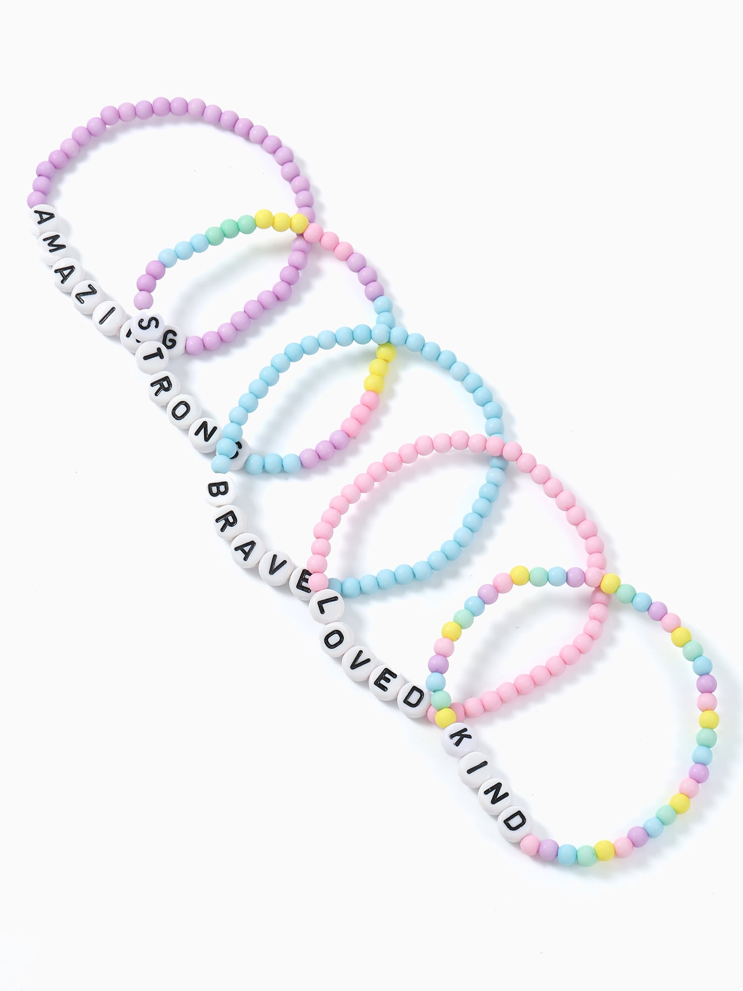 Wonder Nation Positive Affirmations Beaded Stretch Bracelets, Girls, 5 Pieces
