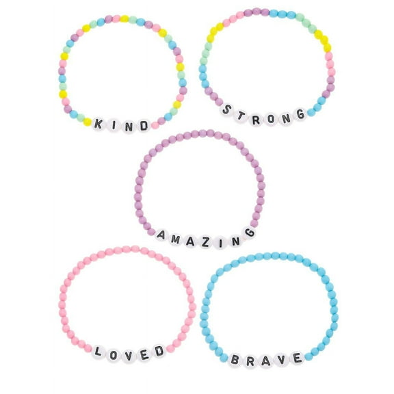 Wonder Nation Girls Positive Affirmations Beaded Stretch Bracelet Set, 5 Pieces