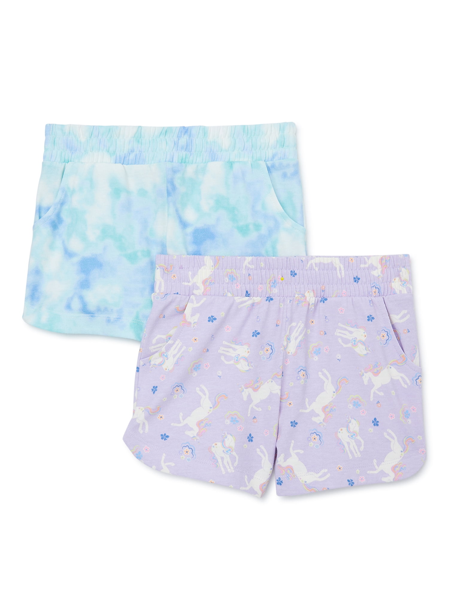 Wonder Nation Girls Print Jersey Dolphin Shorts, 2-Pack, Sizes XS-2XL & Plus