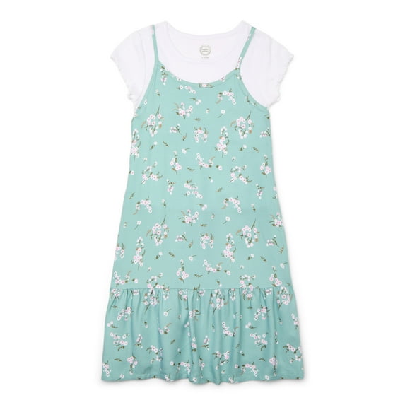 Wonder Nation Girls Printed Cami Dress with Short-Sleeves, Sizes 4-18 & Plus