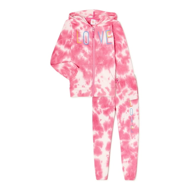 Wonder Nation Girls' Printed Hoodie and Joggers, 2-Piece Outfit Set, Sizes 4-18 & Plus