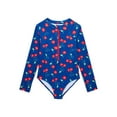 thumbnail image 1 of Wonder Nation Girls Printed Zip Rash Guard One-Piece Swimsuit with UPF50+, Sizes 4-18 & Plus, 1 of 3